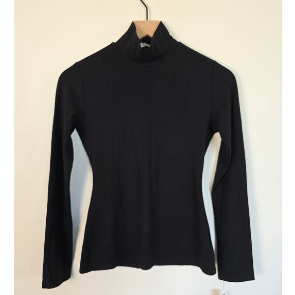 Reformation Black Ribbed Knit Mockneck Top Sz S Long Sleeve Elevated Basics - Picture 1 of 3